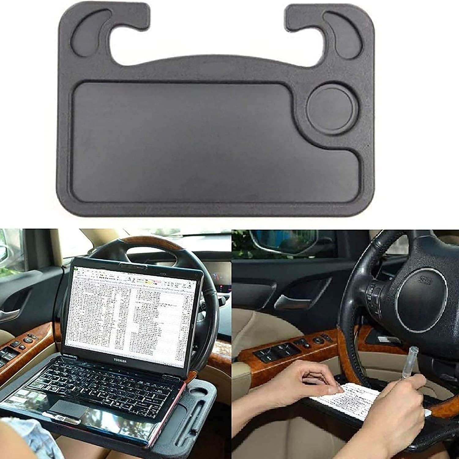 Luebel® Car Steering Wheel Desk,2 in 1 Multifunctional Portable Car Table Steering Wheel Tray and Food Eating Tray,Great Gift For Constant Travelers, Fits Most Vehicles Steering Wheels (Black)