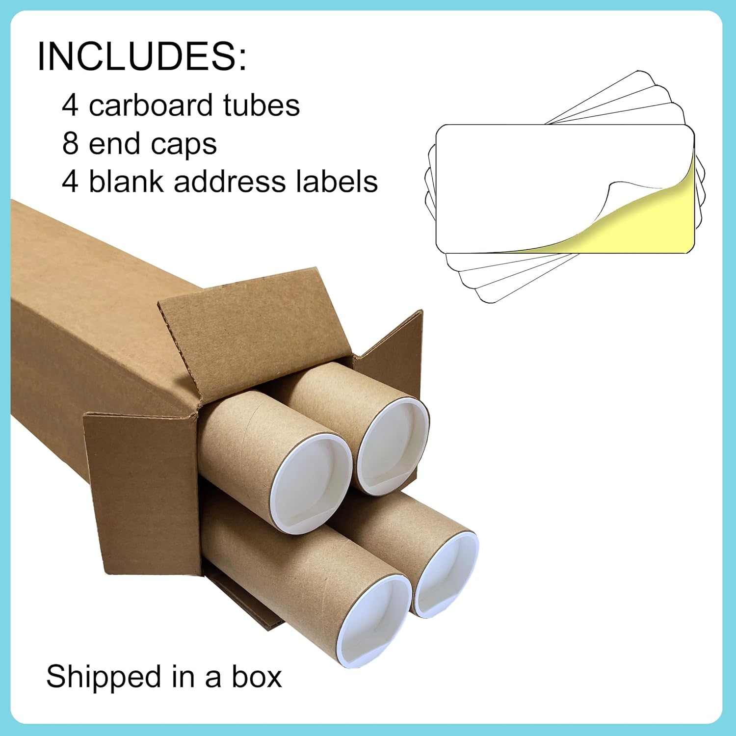 4-Pack Cardboard Mailing Tubes (2"x15") with 4 Adhesive Blank Labels - Secure Shipping and Storage for Documents, Blueprints, Posters, & Artwork (4 Tubes, 4 Labels)