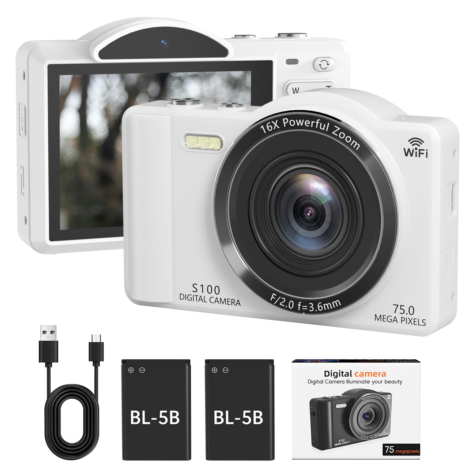 gavonde Digital Camera for Photography - WiFi 4K 75MP Vlogging Cameras for YouTube, Touchscreen Autofocus Point and Shoot Digital Camera for Teens Adult Beginner with 16X Zoom, 32GB Card, 2 Batteries(White)-picture-19