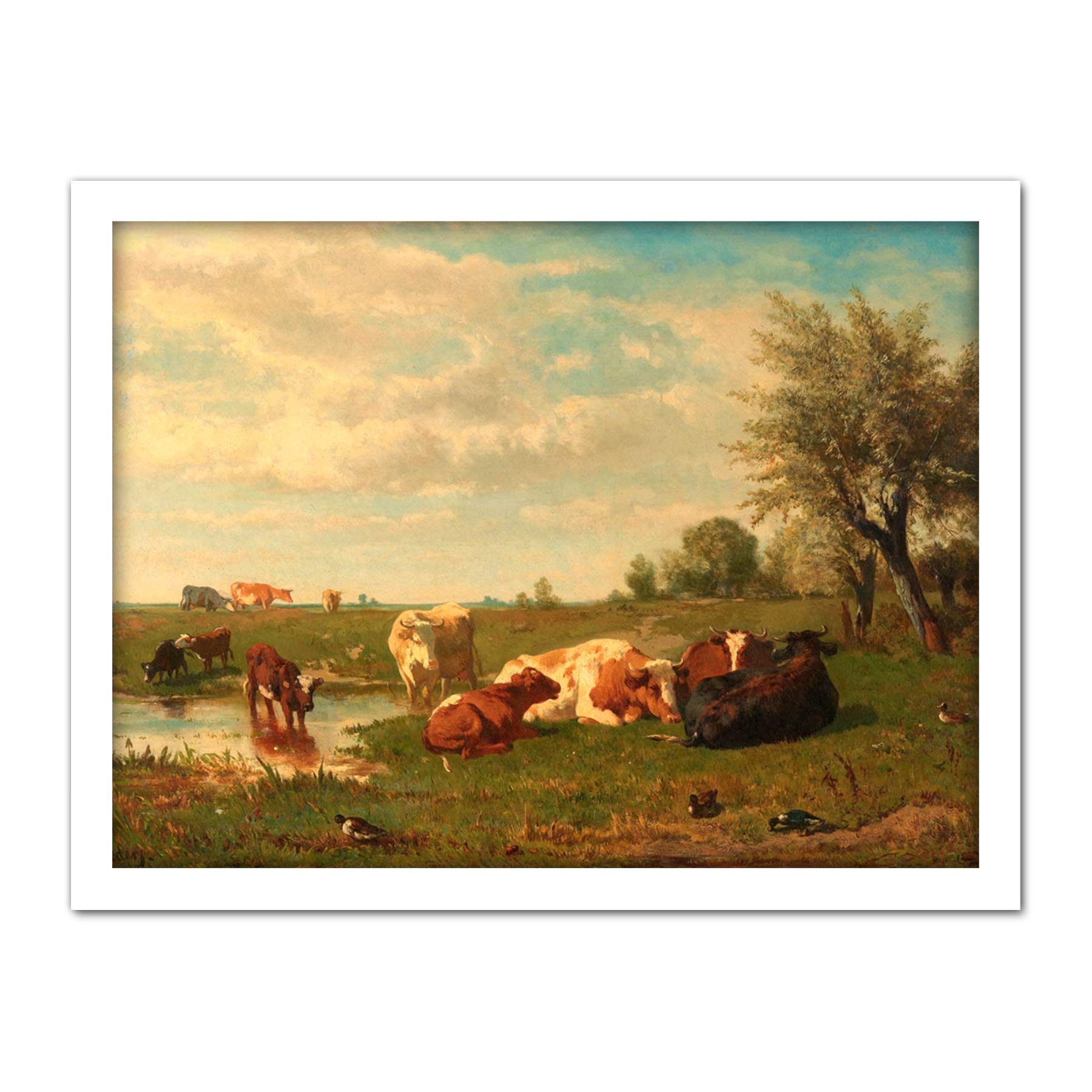 Artery8 Bilders Cows In The Meadow Landscape Painting Artwork Framed Wall Art Print 18X24 Inch