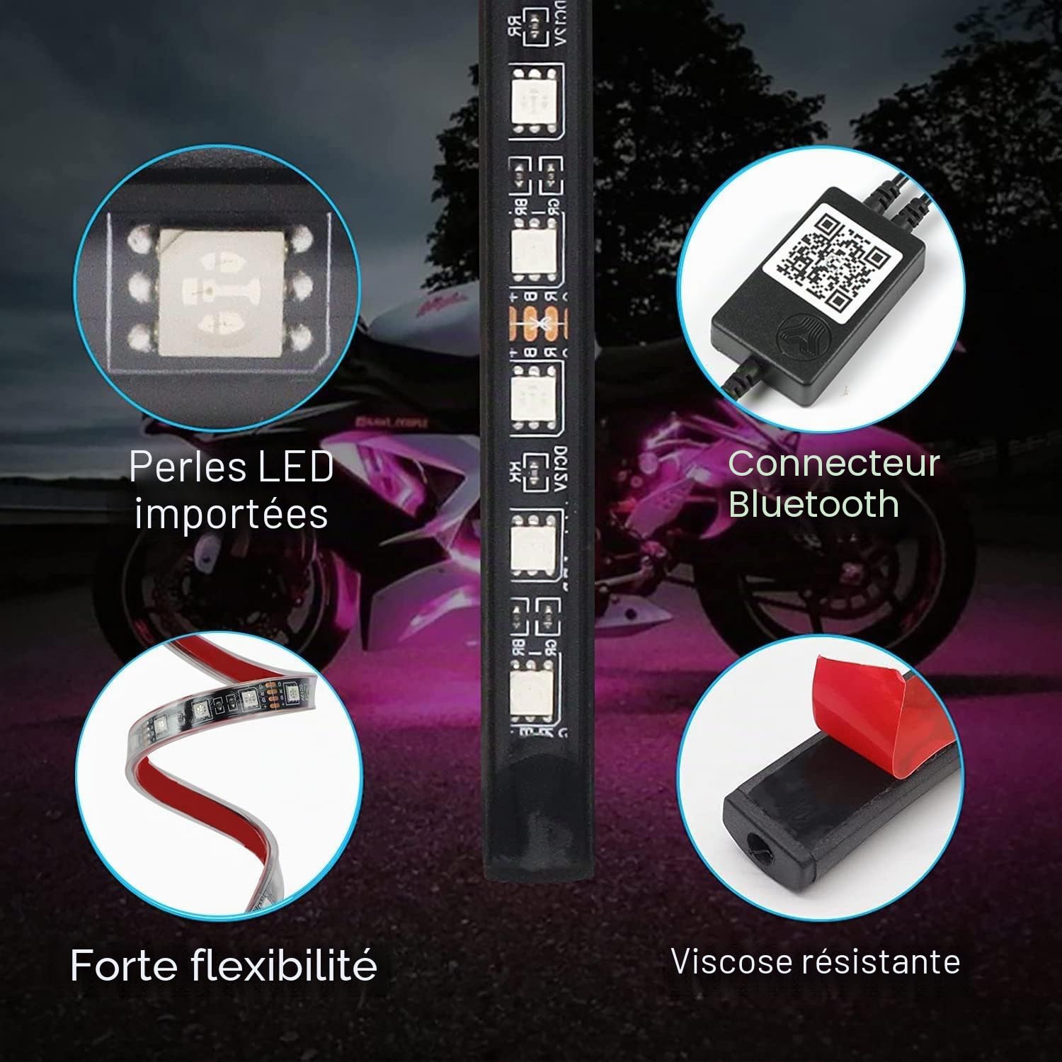 Lot de 4 sous éclairage pour Voiture,16 Millions de Couleurs,contrôle par Application, synchronisation de la Musique, Bandes Lumineuses RGB étanches pour Voitures,SUV.
