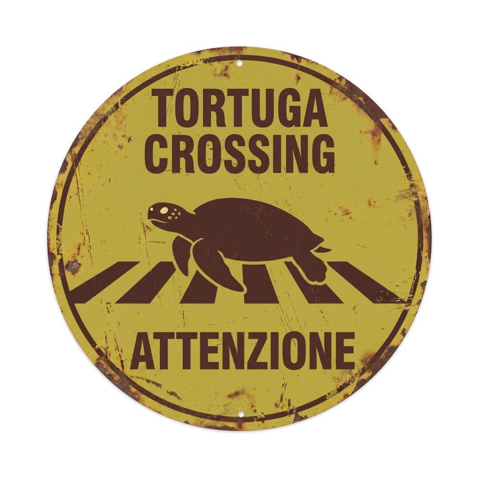 Tortuga Crossing Attenzione Distressed Metal Tin Sign
