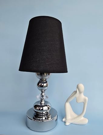 Fey Abajur, Kablosuz Pilli Masa Lambası -Dekoratif LED Abajur - Taşınabilir Gece Lambası, Piili gece lambası, Pilli masa lambasu, Kablosuz gece lambası, SİYAHŞAPKAKüre-Plst.Krst-Yuvarlak Krom Ayak [Enerji Sınıfı A]