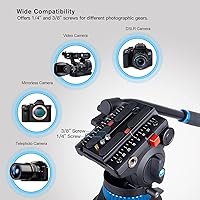 Vista 5 de SIRUI SH-15 Trípode de video de aluminio con cabezal de fluido de 360°, kit de trípode profesional resistente de 61 ″ para cámaras DSLR, carga