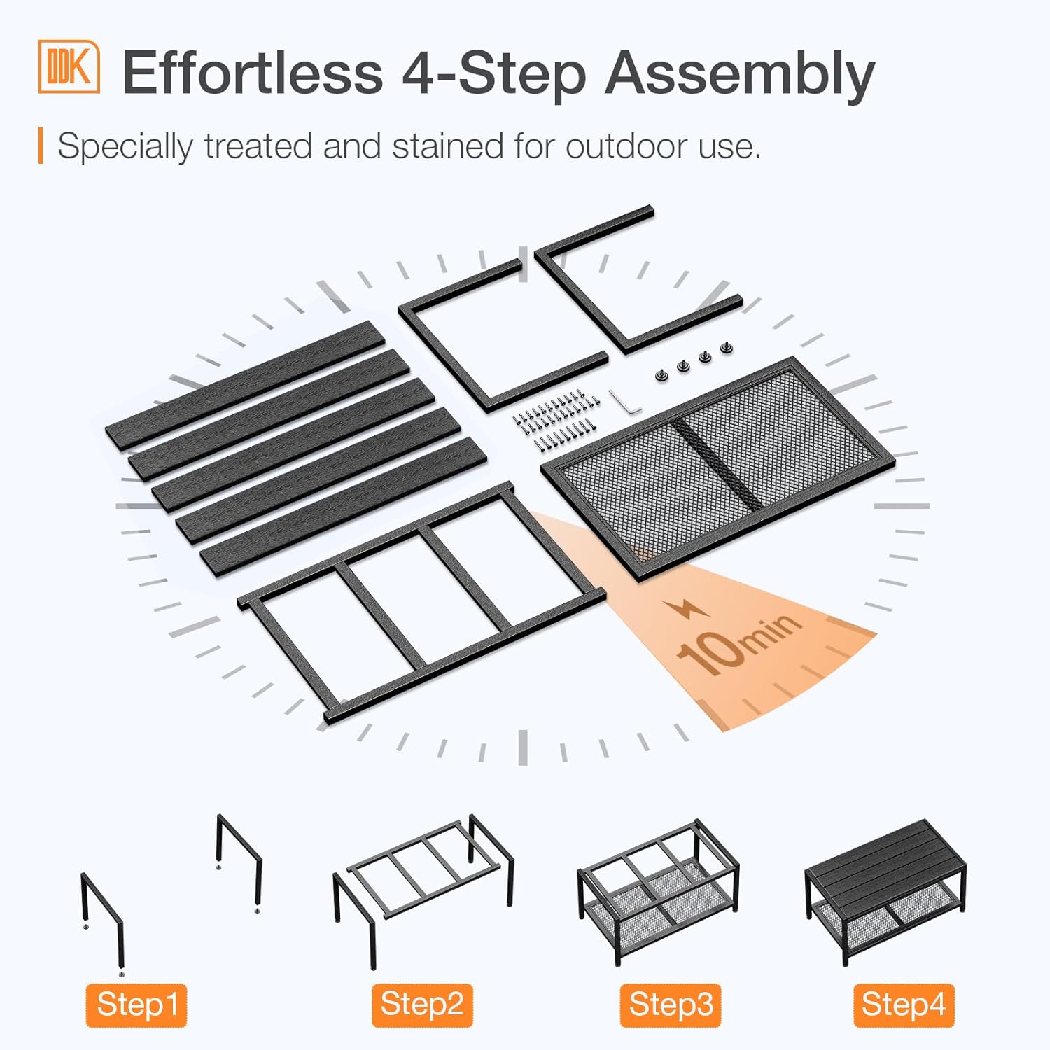 ODK Outdoor Coffee Table with Double-Layer Storage, Rectangle Weather-Resistant Patio Coffee Table for Garden, Balcony, Hot Tub, Poolside, Heavy-Duty Metal Frame, Black
