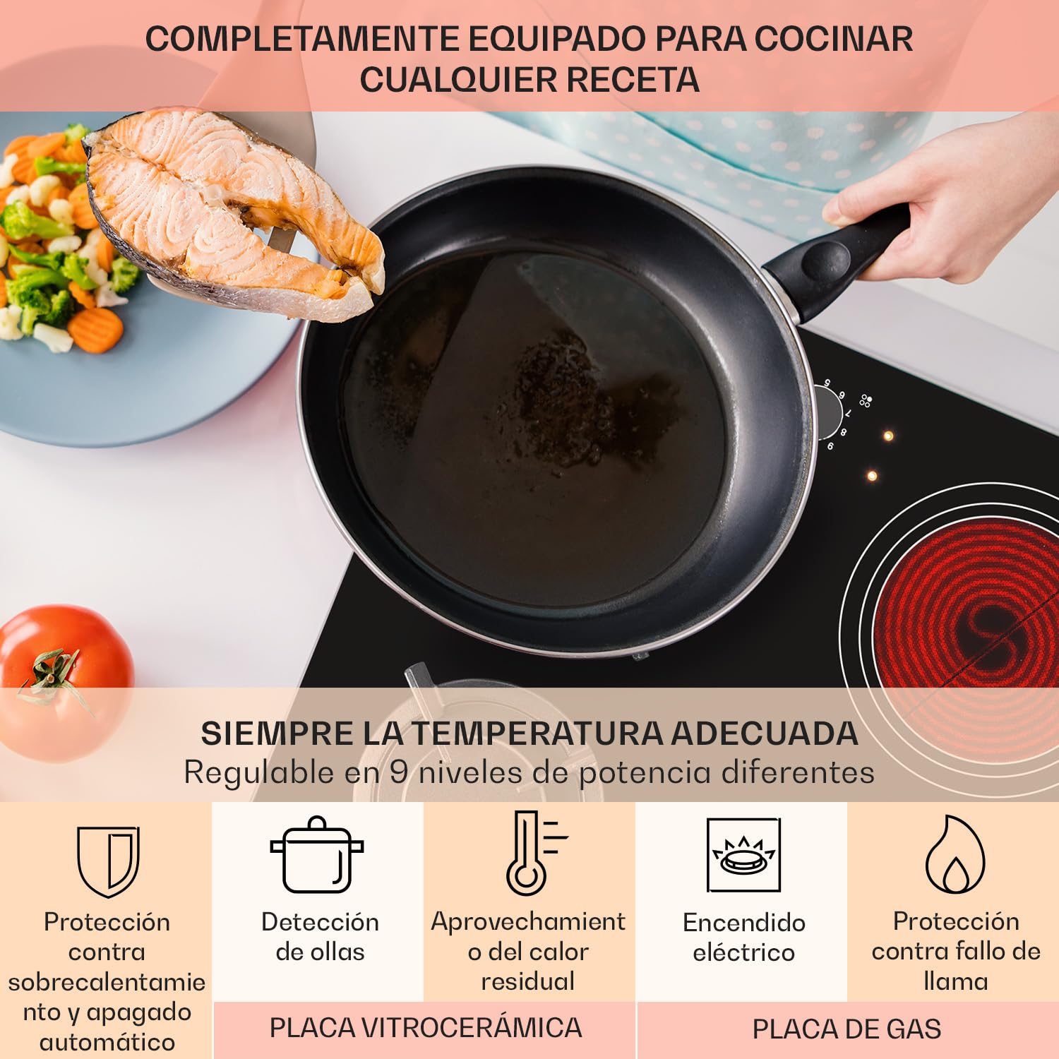 Klarstein Encimera Cocina de Gas, 4 Quemadores, Placa de Gas 6.4kW para Cocina, Cocinas de con Quemador Wok de Acero Inoxidable, Encimera 4 Fuegos con Quemadores de para Casa