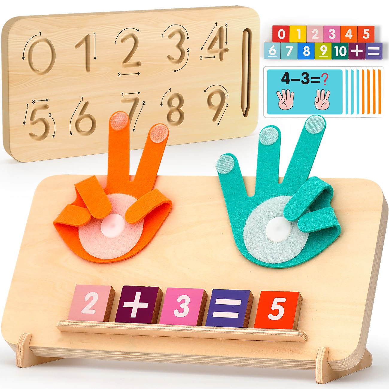 MOTREE Educational Toys for 3-5 Year Old, Double-Sided Math Manipulatives Number Counting Blocks Writing Practice Board for Kids, Preschool Learning Montessori Toys for Toddlers 2-4 Years