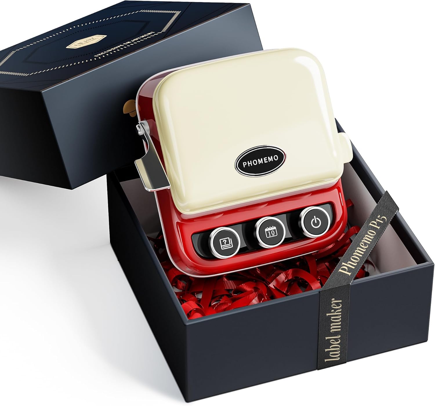 Phomemo P15 Bandetikettendrucker, Bluetooth Retro Etikettiergerät mit Geschenkbox, Geschenke, Geschenk zum Muttertag, Ribbon Druck, Vintage Rot