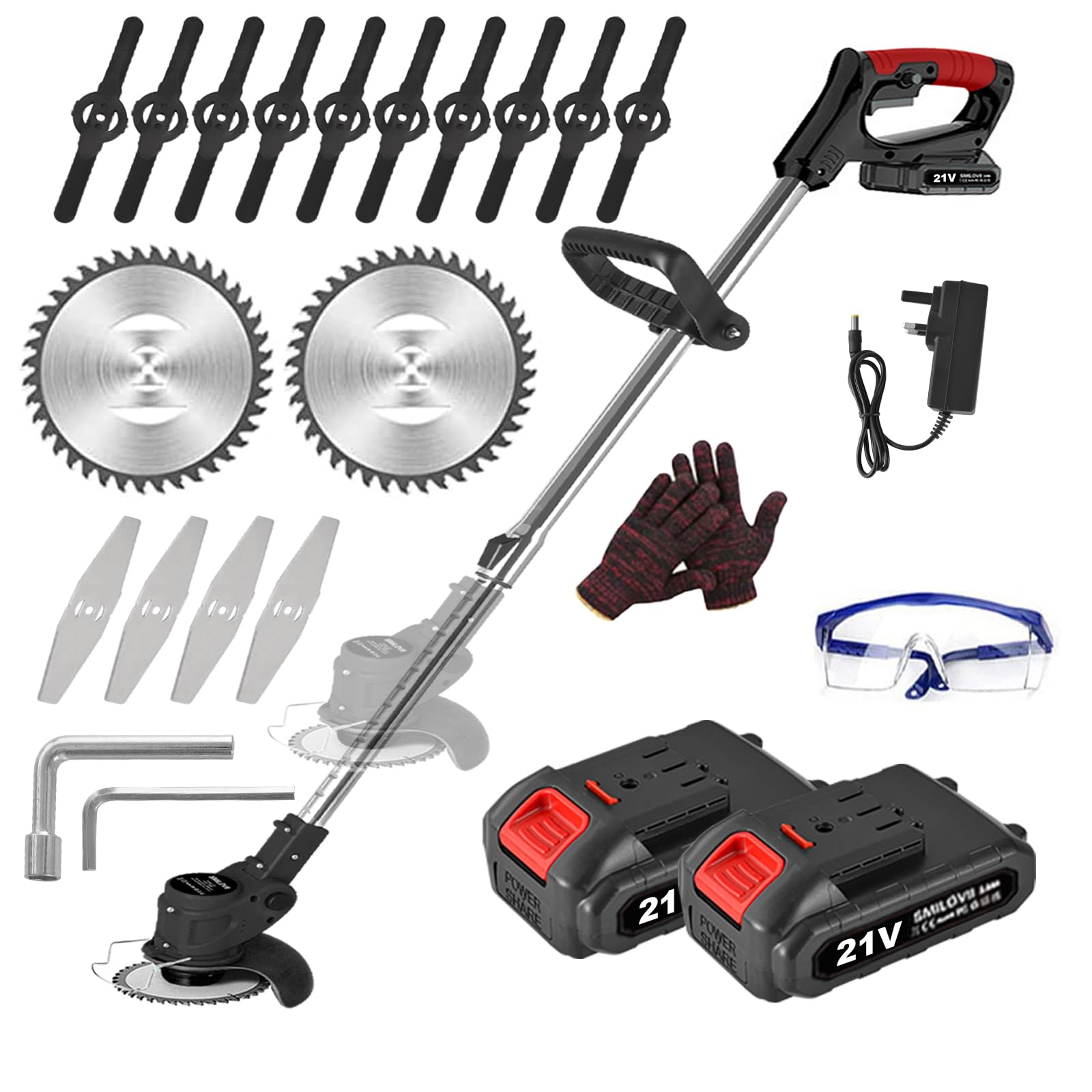 SMILOVII Rasentrimmer mit Akku 21V – 2X 2,0Ah Akku, 8500 U/min, 3-in-1 Freischneider inkl. 16-teiliges Klingen-Set, Teleskopstiel als Kantenschneider für Rasen, Rasenkanten & Unkraut