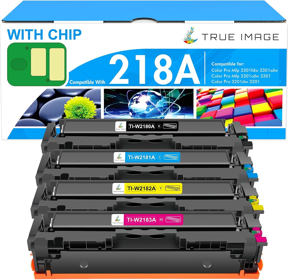 218A Toner Cartridges 4 Pack for HP 218 218X W2180A 3301fdw 3301sdw 3301 | Compatible for HP Color LaserJet Pro MFP 3301fdw 3201dw 3301sdw 3301cdw 3301 3201 Printer Ink with Chip High Yield B/C/Y/M