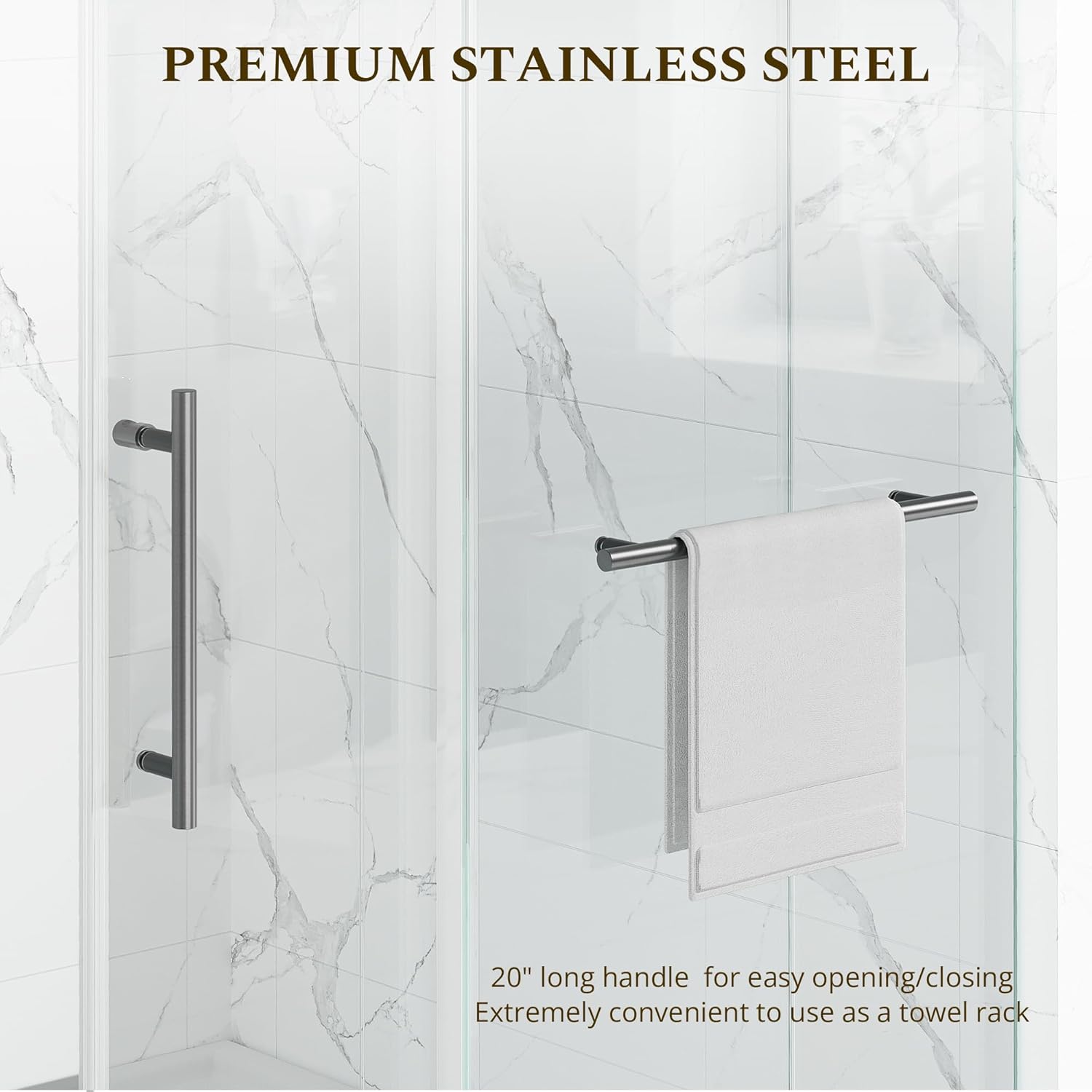 Frameless Single Sliding Shower Door, 55"-61" W x 66" H, 3/8" (10mm) ANSI Clear Tempered Glass, 304 Stainless Steel Hardware, Modern Frameless Glass Shower Door Gunmetal
