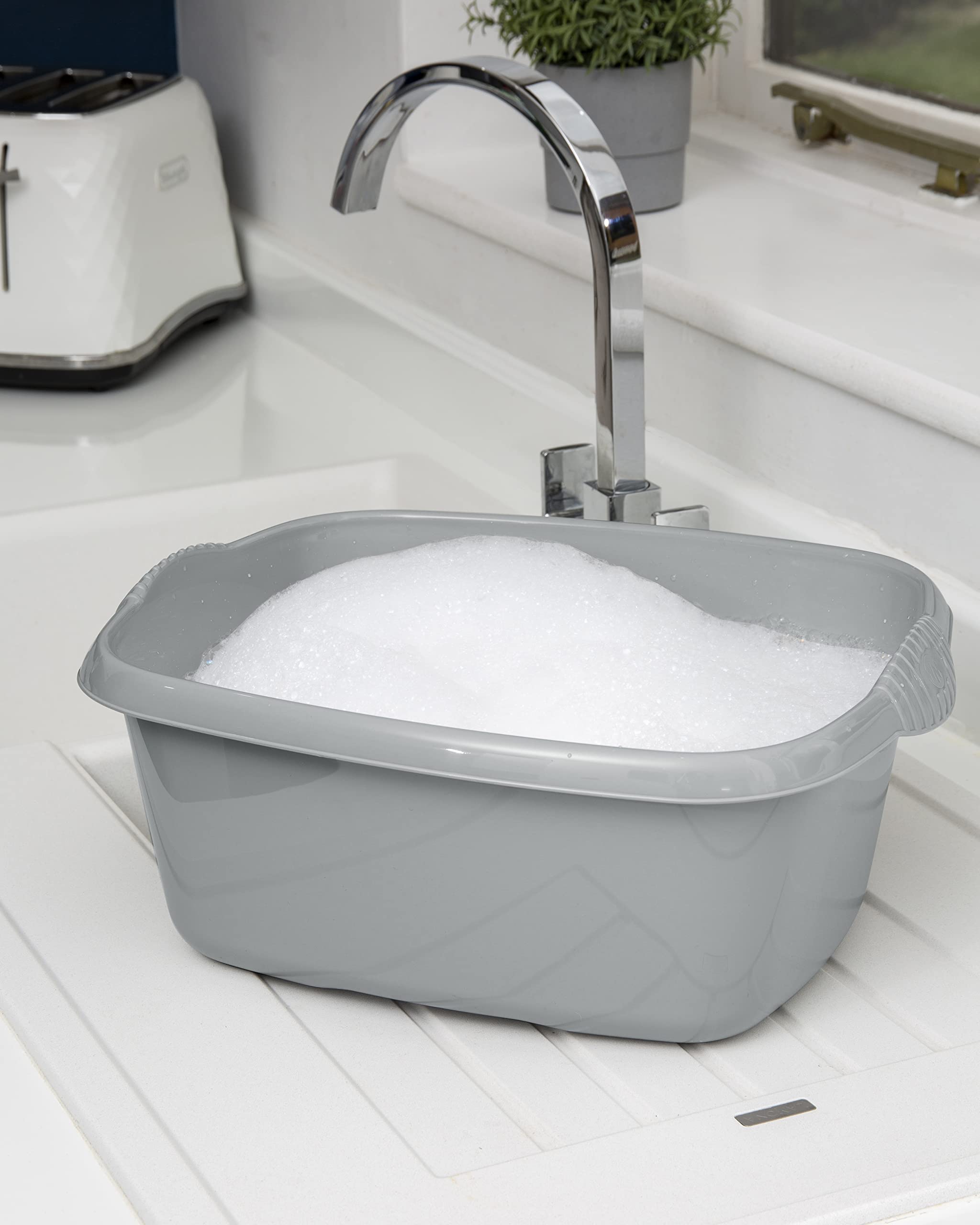 TENLITE Rectangular Washing Up Bowl Wash Up Dish washing Washtub, Approx 12 Litre, 39 x 32 x 16 cm - (Silver)