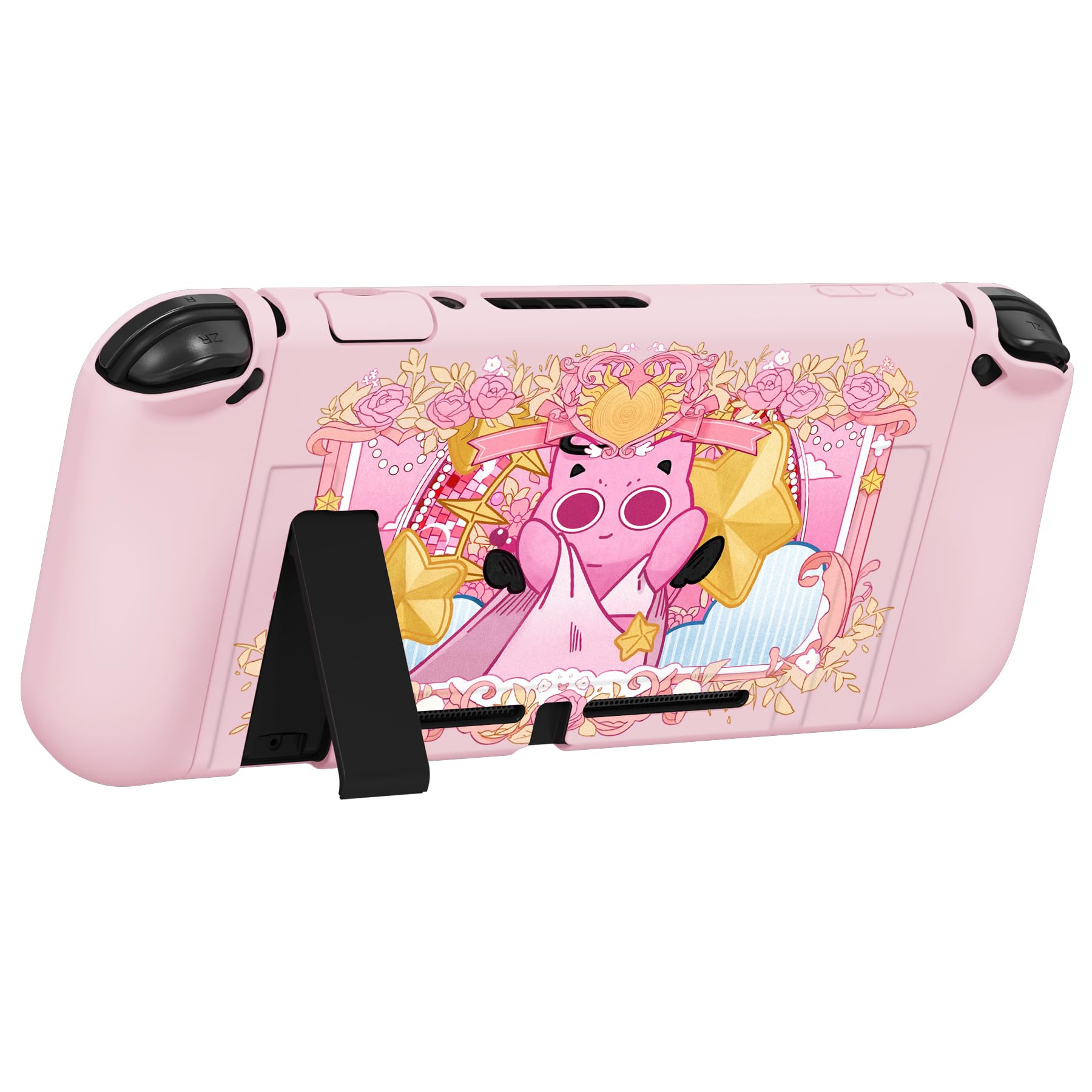 playvital Cover Custodia per Nintendo Switch,Copertura TPU Pellicola Vetro Temperato Protezione Copri Analogici Accessori per Joycon Console-ZealProtect-PP & Pink