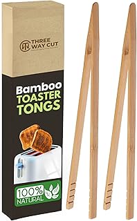 Wooden Toaster Tongs 2 PCs | Bamboo Kitchen Utensils For Cooking & Holding Toast Bacon Muffin Fruits, Pickles, Cheese Bagel Bread Ultra Grip | 9 Inch Long Natural Toxic Free