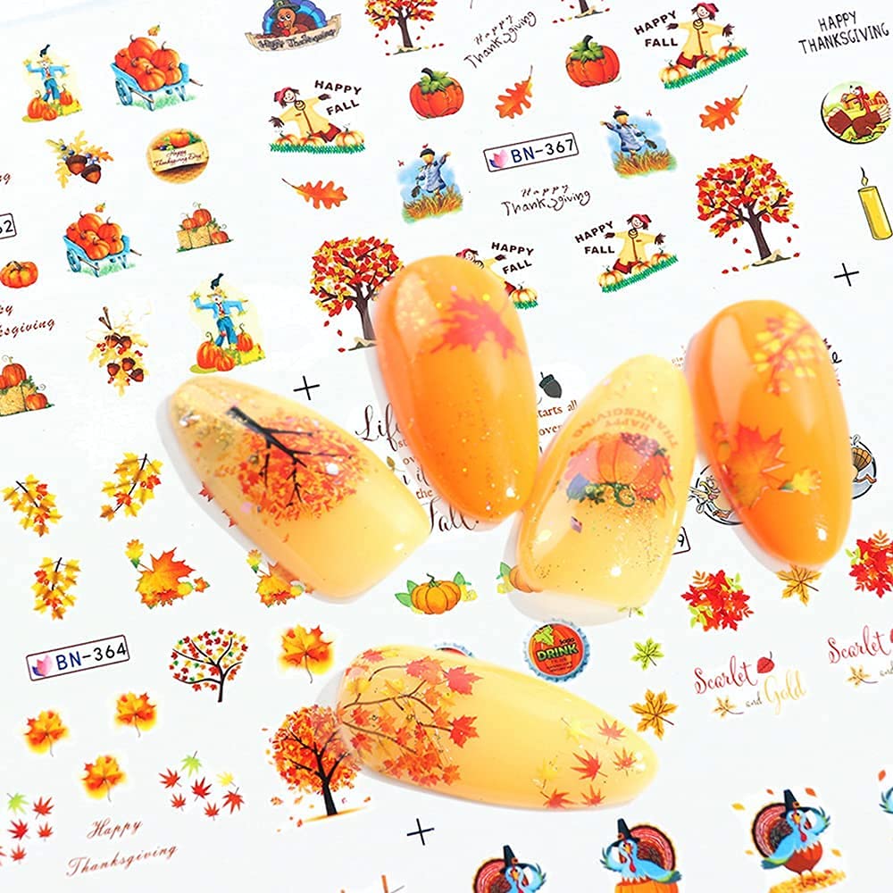1600+ Herbst-Nagelaufkleber – Mit Ahornblättern, Kürbissen, Truthähnen, Für DIY Nageldesign Zu Thanksgiving