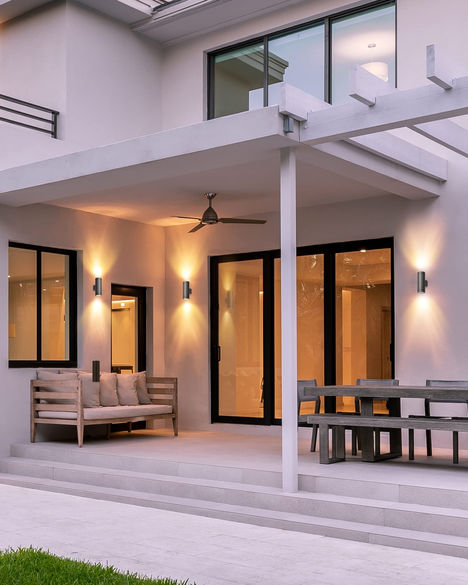 EDISHINE Up and Down Aussenleuchte, Anthrazite Wandleuchte Aussen 2er, IP44 Wasserdichte Wandlampe, Aussenbeleuchtung Hauswand, Terrassenbeleuchtung, Balkon Lampe, Modern, ohne Leuchtmittel
