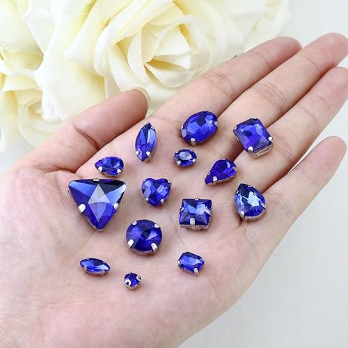 Miniatura 2 de Dowarm 104 diamantes de imitación para coser con formas mixtas, cristales para coser en manualidades, piedras preciosas de metal con parte trasera
