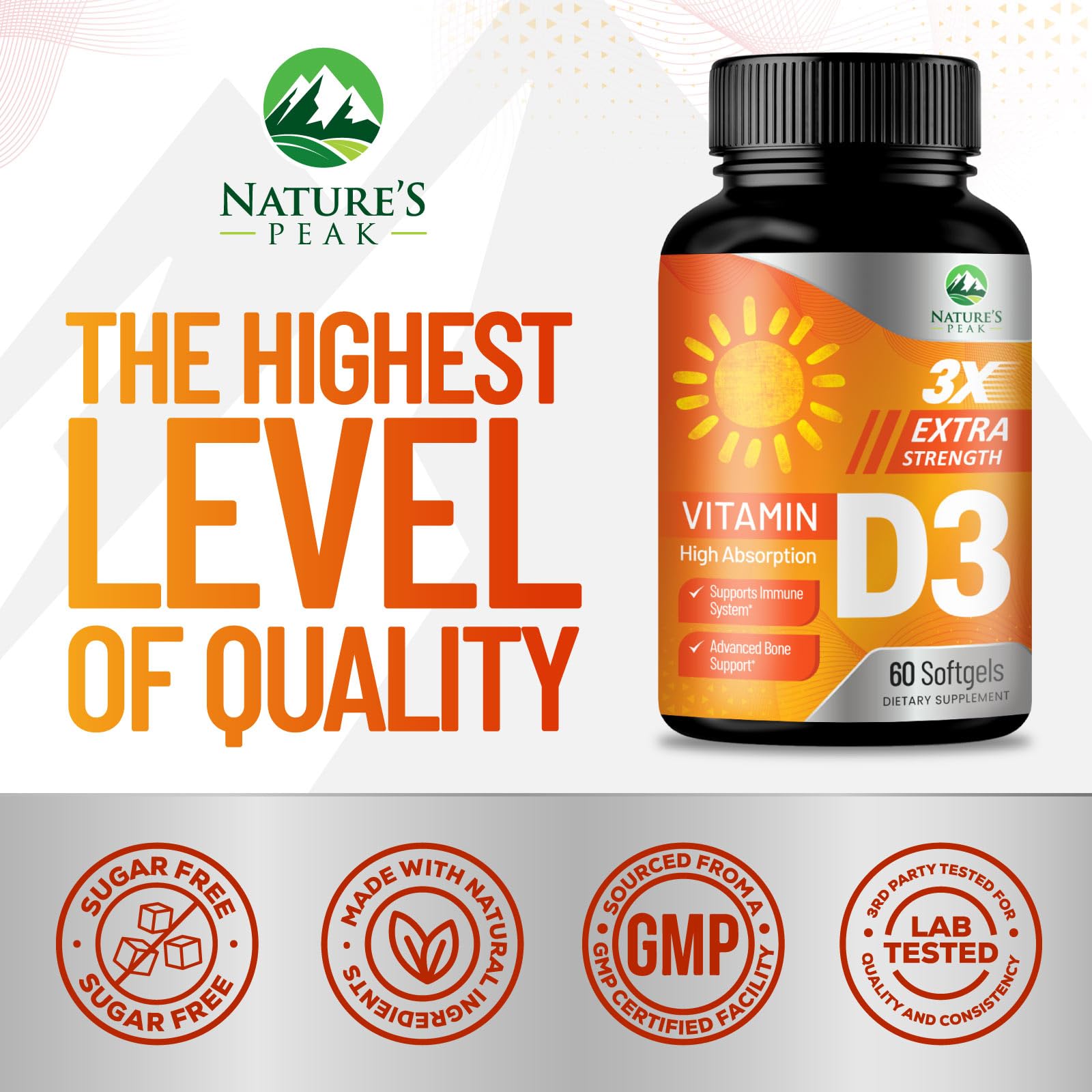 Vitamin D-3 5000 IU (125 mcg) Per Serving Softgels - Extra Strength Vitamins D Dietary Supplement for Bone, Teeth, Muscle Health & Immune Support, Rapid Absorbtion USA Bottled, Gluten Free - 60 Count — Amazon image 4