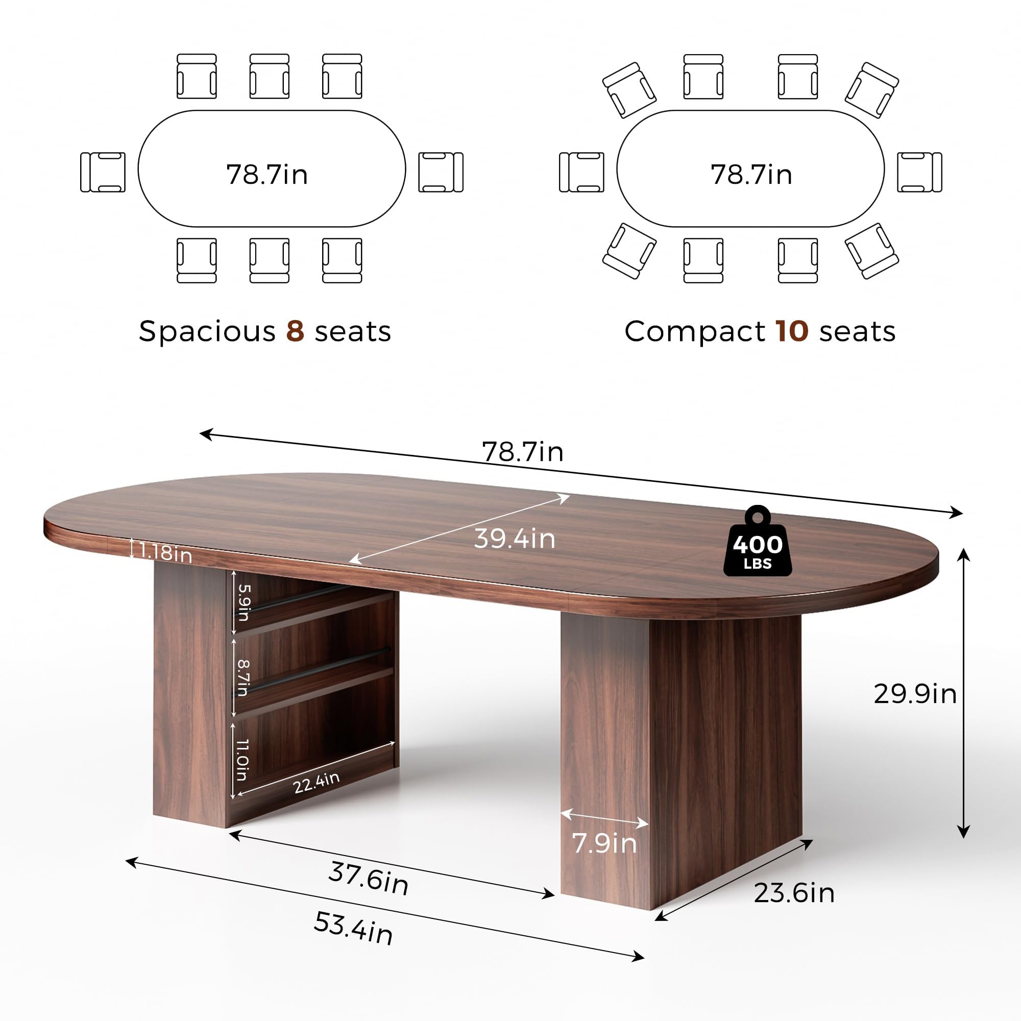 Jocoevol 70.9" Esstisch Oval Ausziehbar für 6-10 Personen, Esszimmer Tisch mit 3-Stufigem Ablagefach, Massiver Küchentisch, Robust bis 180 kg für Küchen und Esszimmer, Walnussholz