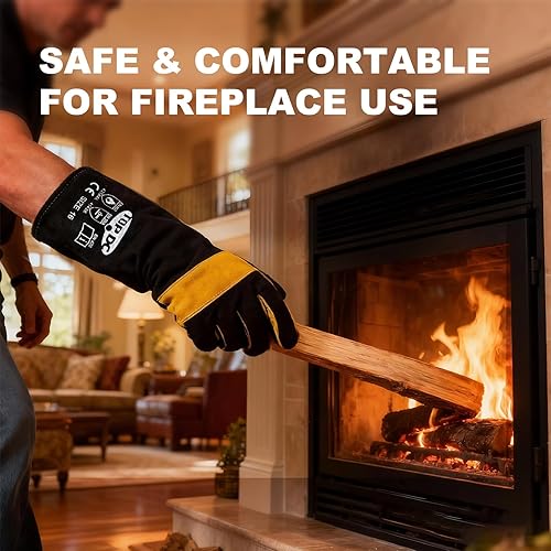 Miniatura 3 de TOPDC Guantes de soldadura de 16 pulgadas, 932 , resistentes al fuegocalor, guantes de soldadura de cuero para Mig, Tig, Stick, forja, barbacoa,