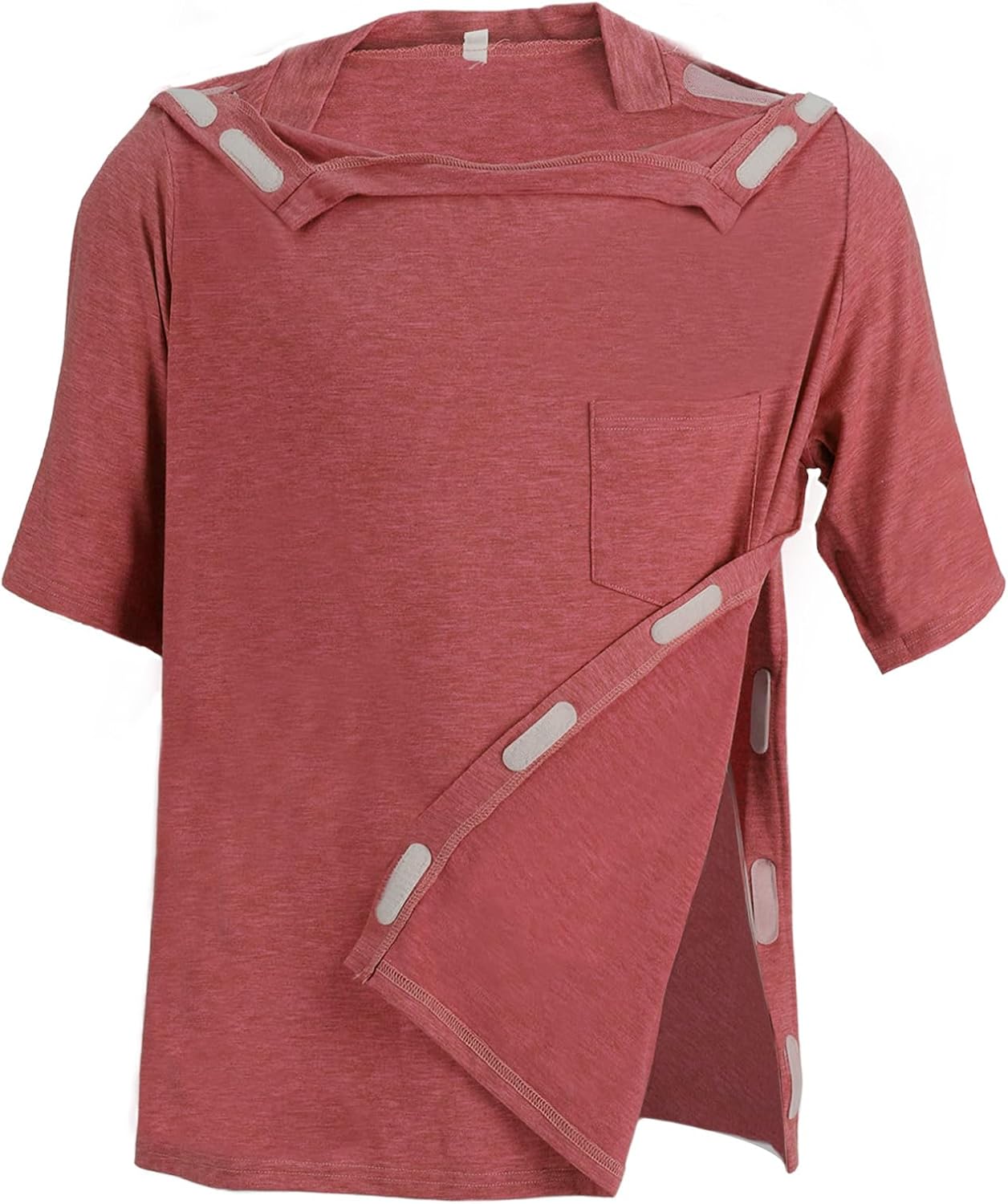 Unisex Post Shoulder Surgery Shirts Recovery Tear Away Short Sleeve Chemo Clothing with Stick On Fasteners, Convenient