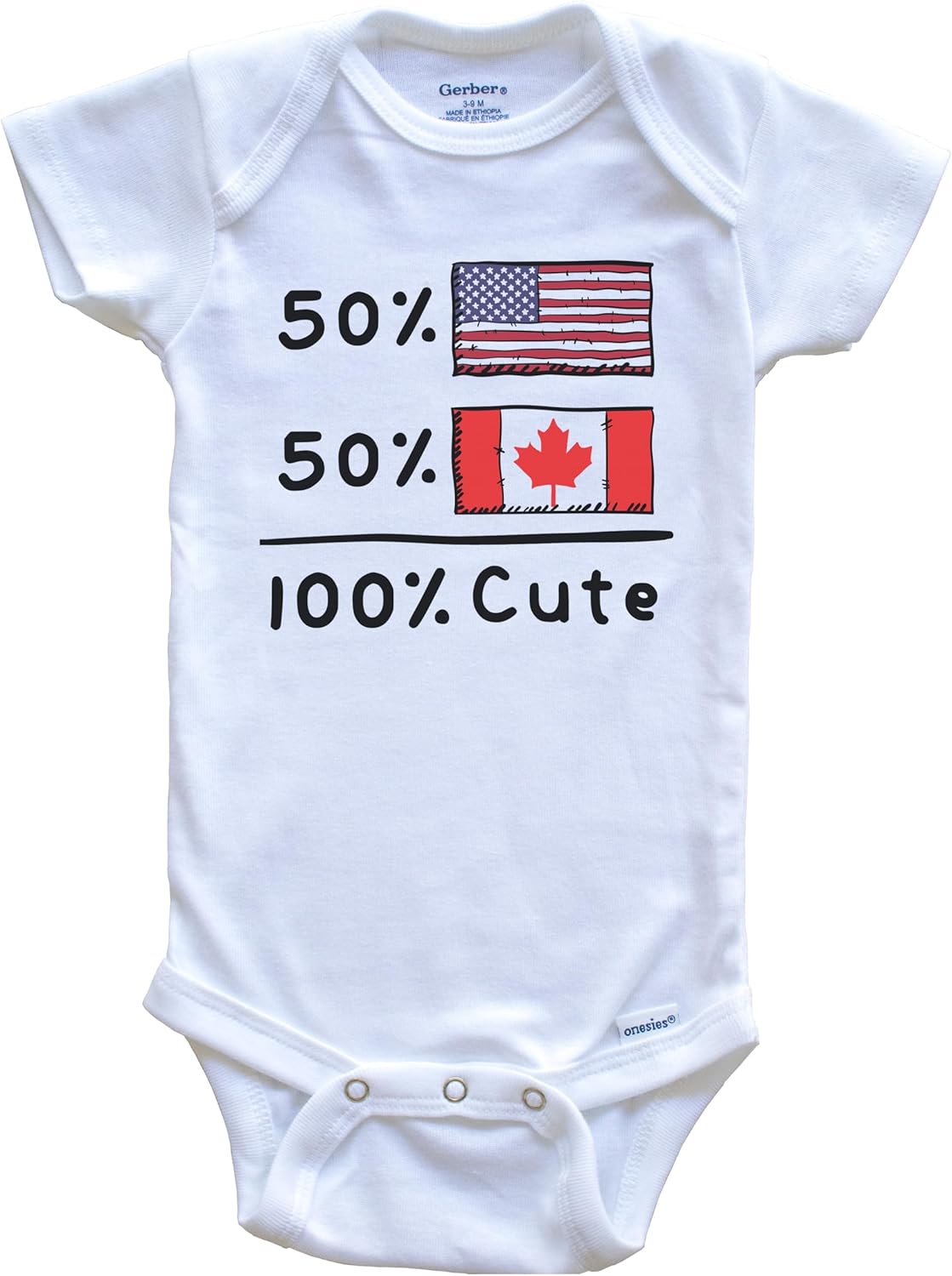 Really Awesome Shirts 50% American 50% Canadian 100% Cute Canada USA Flags One Piece Baby Bodysuit