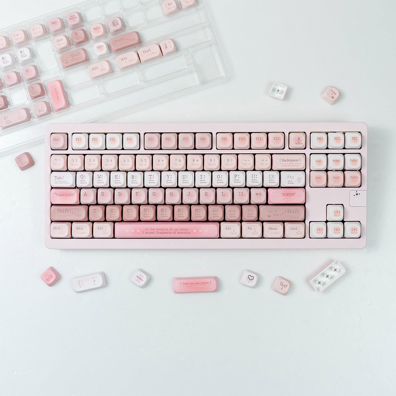 mintcaps PBT Keycaps 120 Keys MOA Profile Keycap Dye-Sublimation Pink Keycaps Set Custom Keycap for Cherry Gateron MX Swithes Mechanical Keyboards