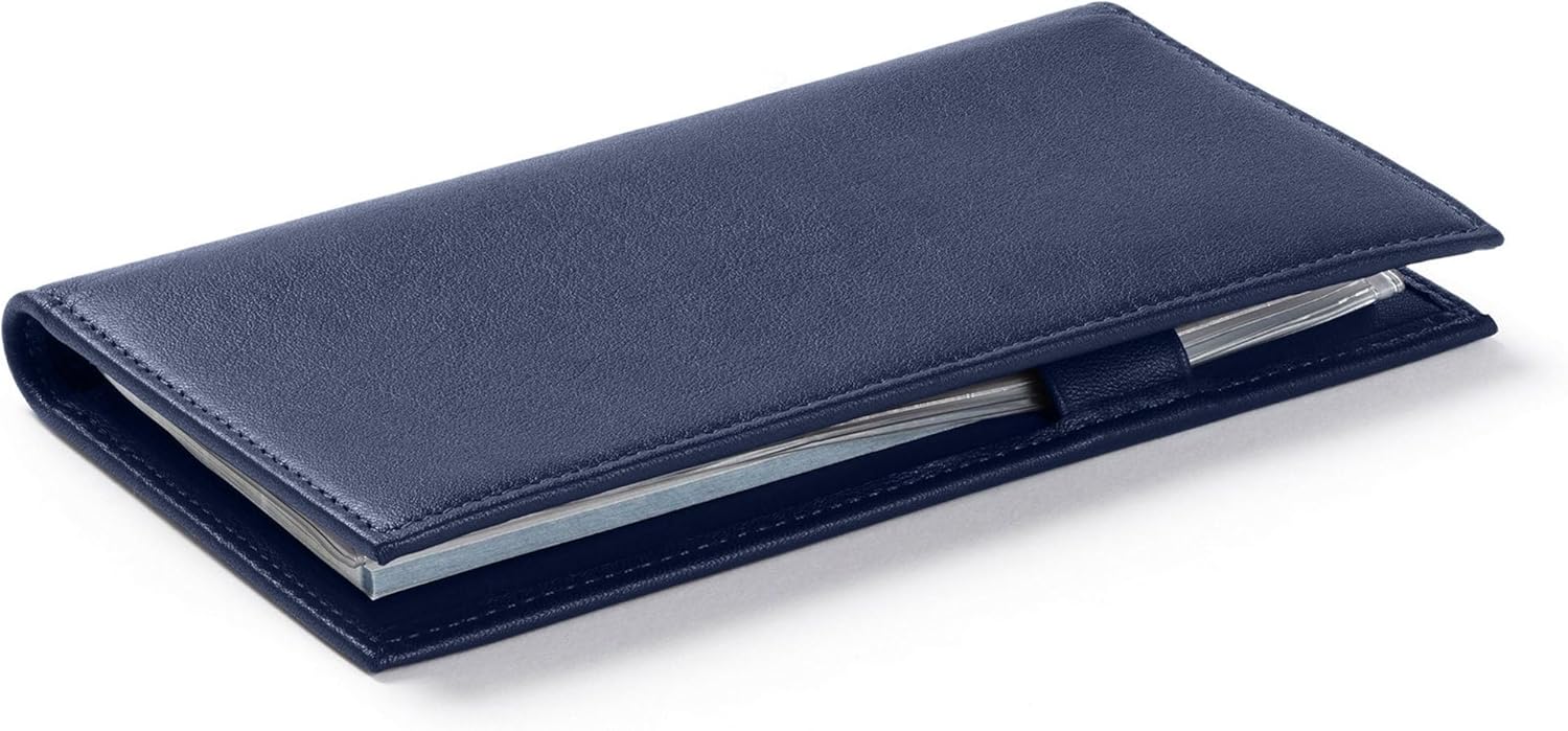 Leatherology Navy Blue Deluxe Leather Checkbook Cover with Clear Divider - Fits standard top or side tear checks, includes removable durable divider, expandable pen loop