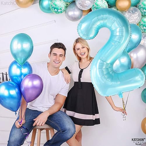 Miniatura 8 de KatchOn, Globo azul claro del número 2, paquete de 3, globo azul del número 2, pancarta azul de feliz cumpleaños | Globos azules de feliz cumpleaños