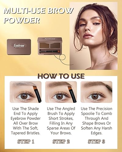 Miniatura 6 de Kit de polvo para cejas, 2 colores, paleta de polvos teñidos de cejas suaves, resistente al agua y de larga duración, relleno de cejas marrón