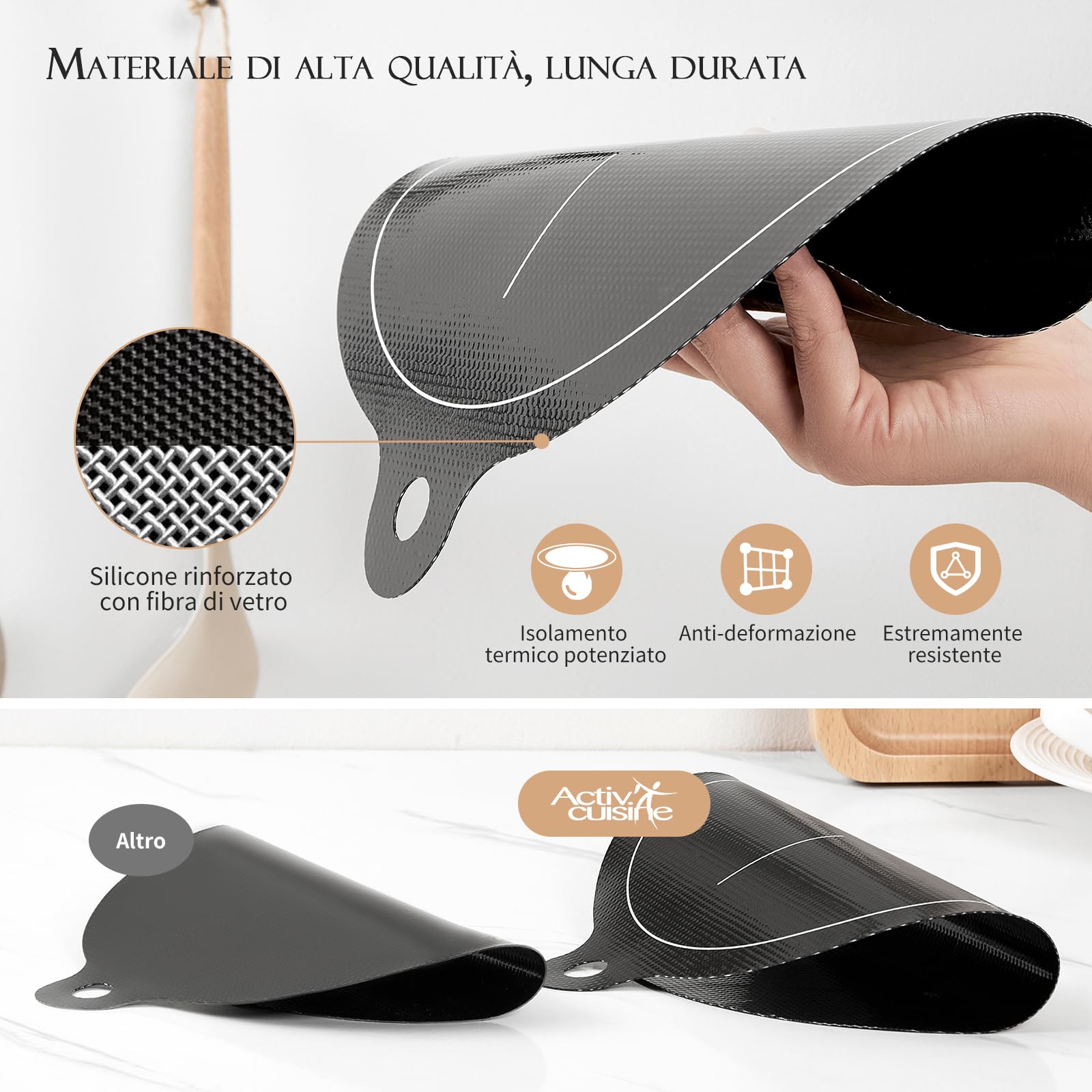 ACTIV CUISINE Protezione piano induzione, copri piano induzione, adattatore induzione per pentole induzione, resistente al calore in silicone e fibra di vetro, protegge da graffi e ustioni, 5 pezzi