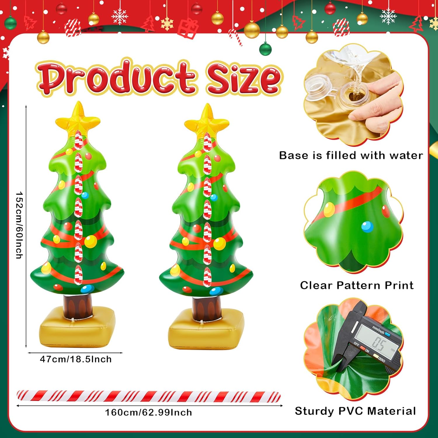 Poen 1 Set 60 Inch Christmas Inflatable Limbo Game for Kids & Adults, Inflatable Christmas Tree Decoration for Party Game Indoor & Outdoor Lawn & Yard Party Supplies