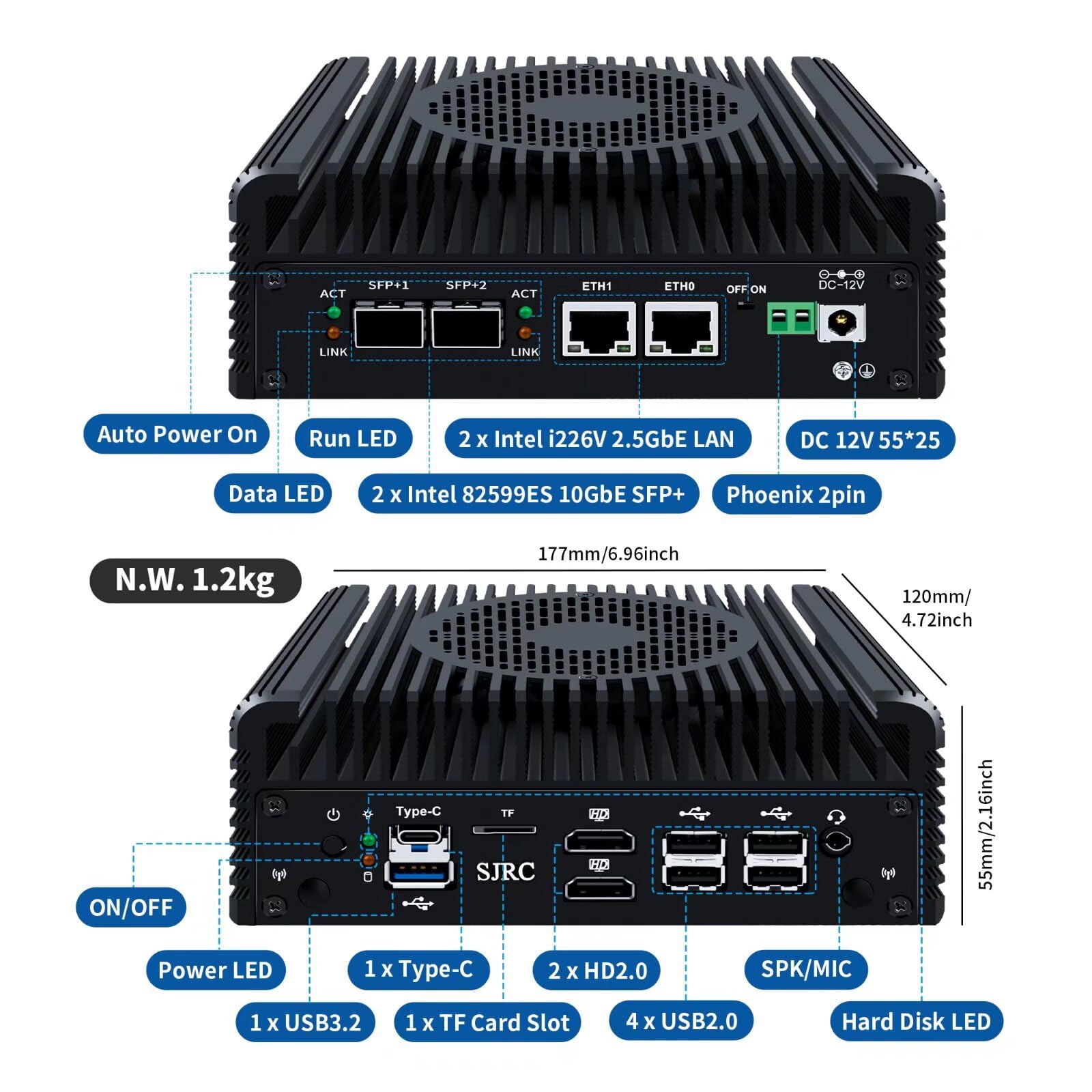 SJRC N150 Firewall Appliance (up To 3.6GHz), Dual 10GbE SFP Mini PC With 2 X I226V 2.5GbE LAN