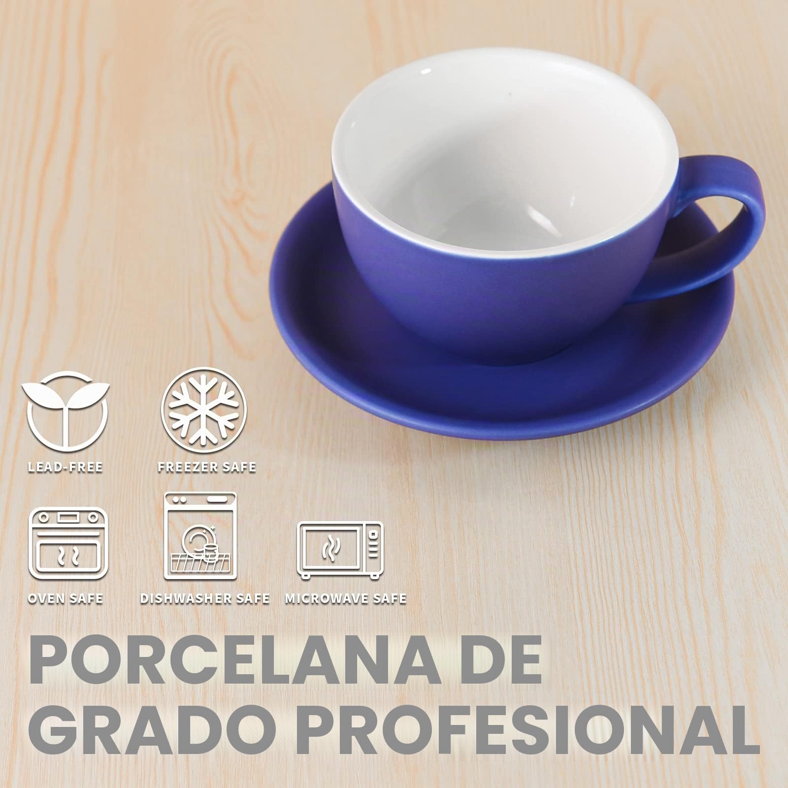 Yundu Ceramics - Taza y platillo para café latte – 10 onzas para capuchino, té, café moca, juego de 4, colores mixtos mate