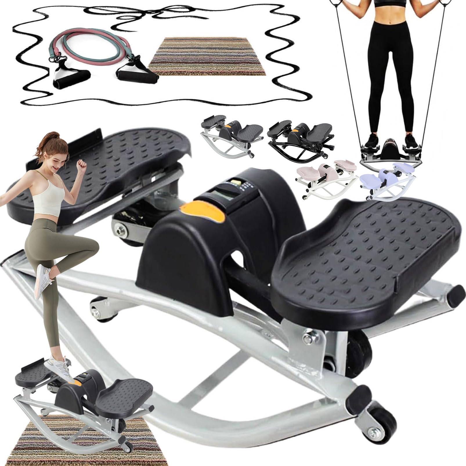 Rocking Stepper Side To Side Rock Stepper Exercise Machine Lhanel With Resistance Bands&Led Display, Low-Impact Home Workout Machine For Knees Joints Legs BodyGrey,SETS โ image 1