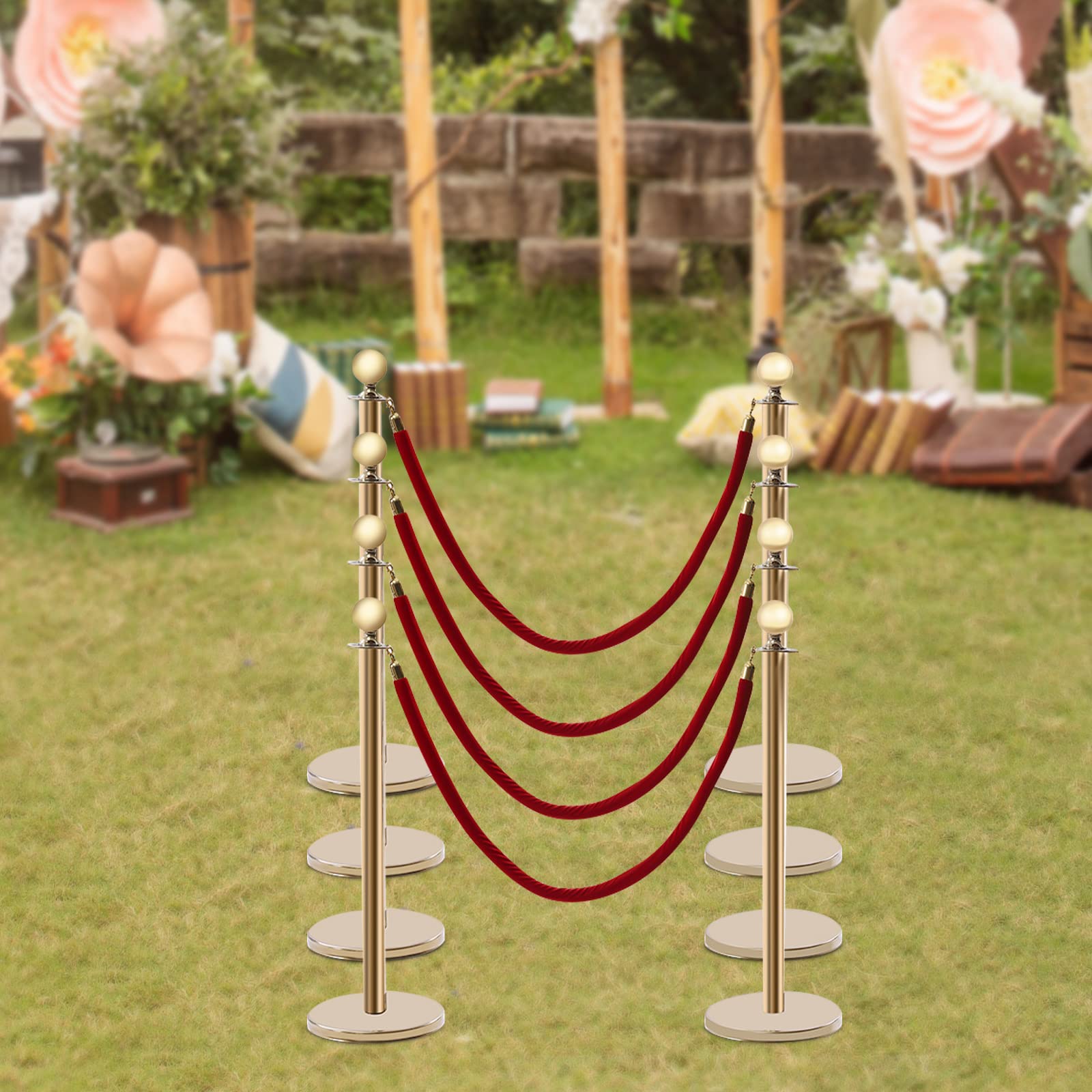 Wesiti 8-Pack Stainless Steel Stanchion Posts With 4 Red Velvet Ropes – 5ft Crowd Control Barriers For Parties & Events