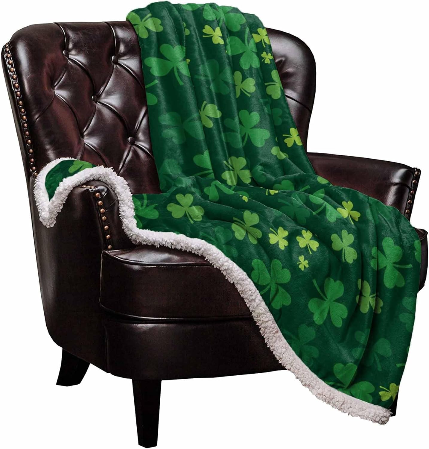 Sherpa Fleece Blanket,St. Patrick's Day Green Shamrocks Pattern Bed Blanket Soft Co...