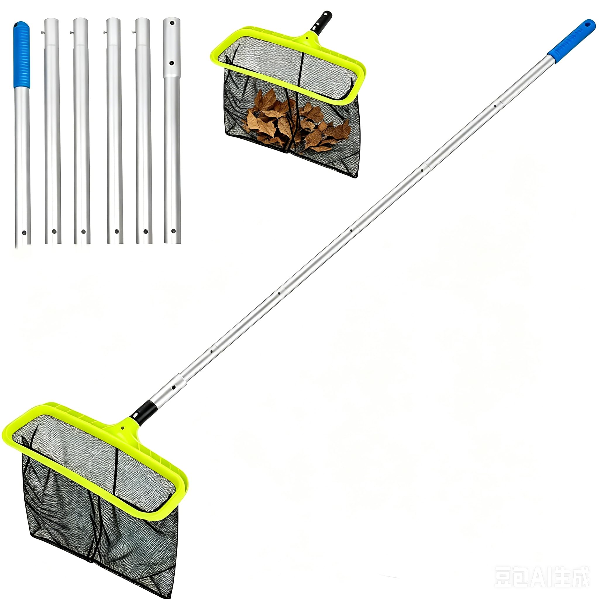 Pool Kescher,Teich Kescher mit 2.1M Verstellbarem Stab,Laubkescher Pool mit Aluminiumrahmen,Poolkescher,Bodenkescher Pool,Pool kescher Tief, Poolreinigung Feinmaschig für Schwimmbad,Aquarium