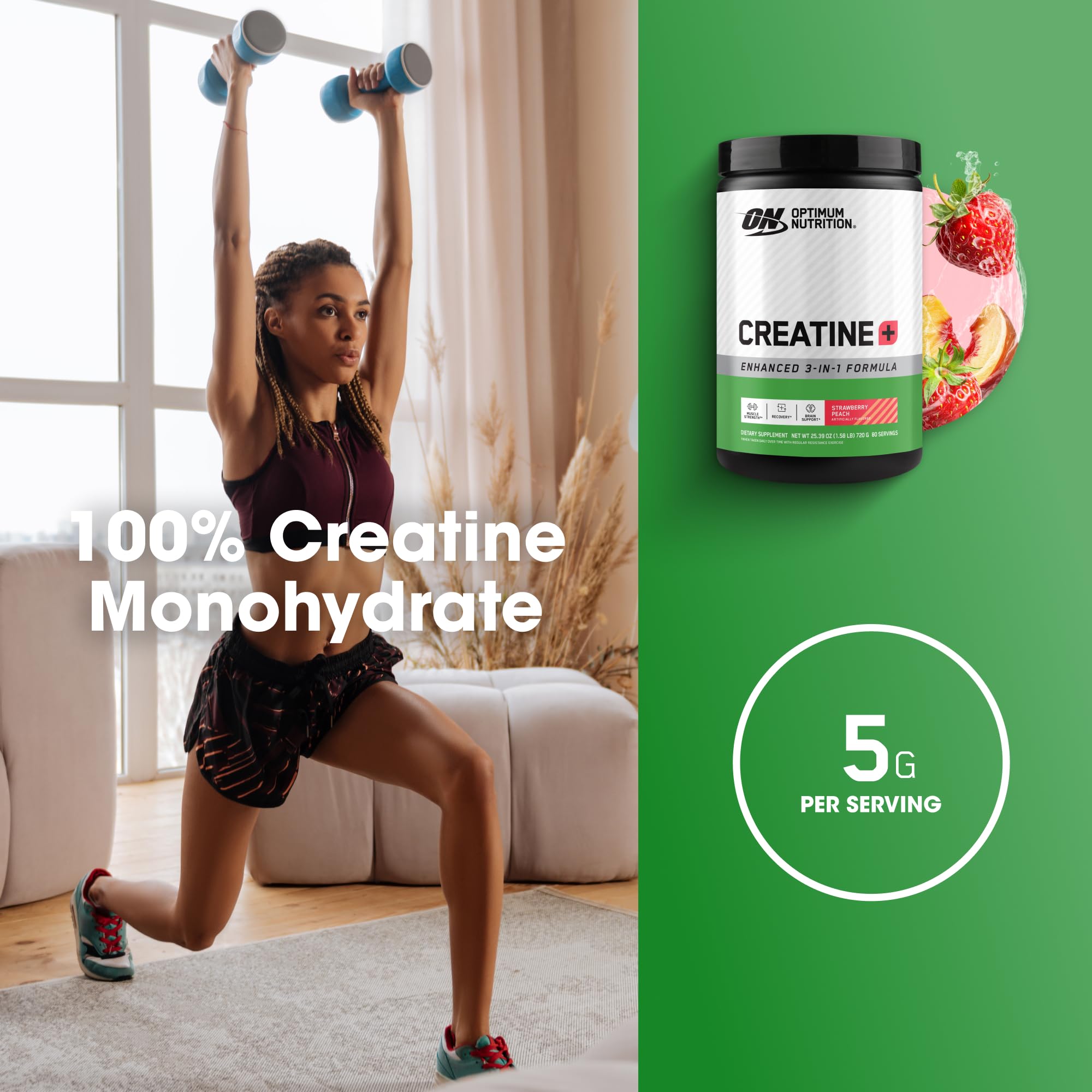 Optimum Nutrition Creatine Plus Powder, Strawberry Peach, 1.59 LB — Amazon image 4