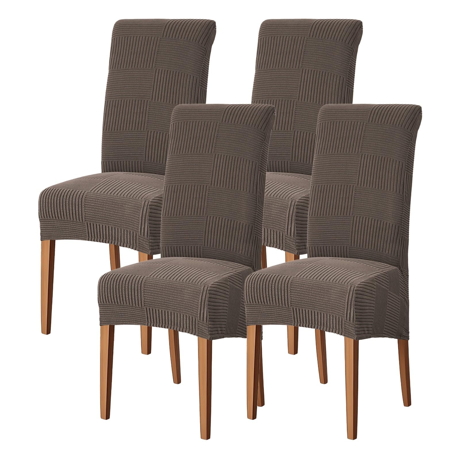 WYLEBER Dining Chair Covers Set of 2/4/6,Stretch High Back Dining Room Chairs Covers,Washable Removable Chair Protector,For Kitchen Restaurant and Hotel(Coffee,4 Set)