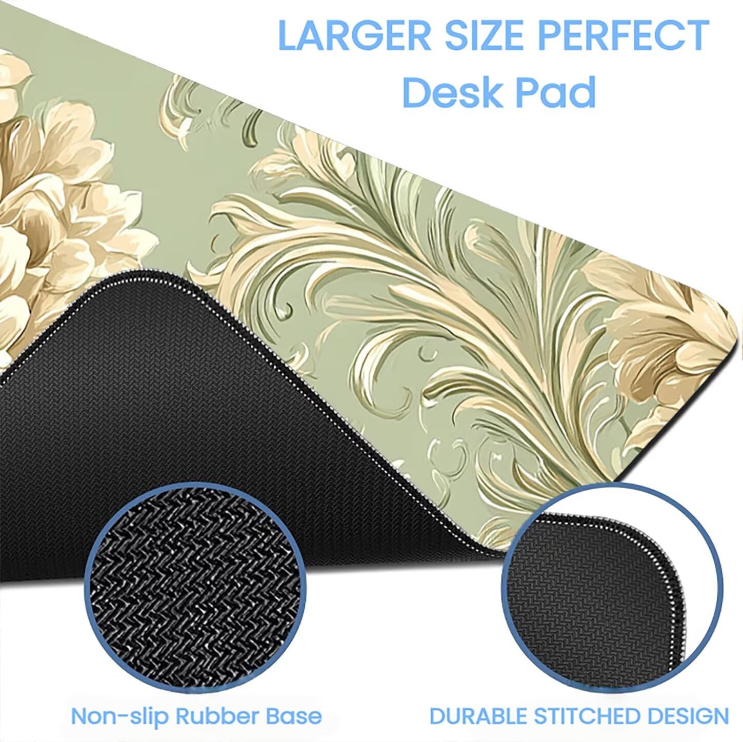 Lpfieonn Böhmen Großes Schreibtischunterlage, XXL Schreibtischunterlagen, Grün XXL Wasserdicht Gaming Mousepad mit Vernähter Rand und Rutschfeste Gummibasis, für Laptop/Hause/Büro 120x60cm PF-3639