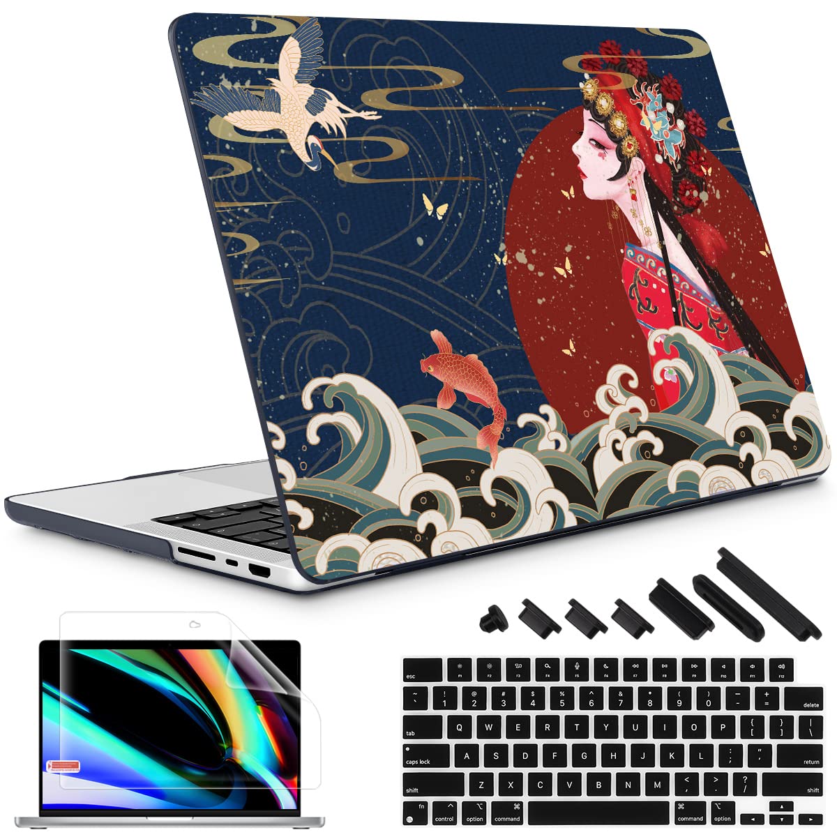 May Chen Compatible with MacBook Pro 16 inch Models A2780 A2485 M2 M1 Pro/Max Chip (2023 2021 Release) with Touch ID, Plastic Hard Shell Case with Keyboard Cover & Screen Protector,Beijing Opera Girl