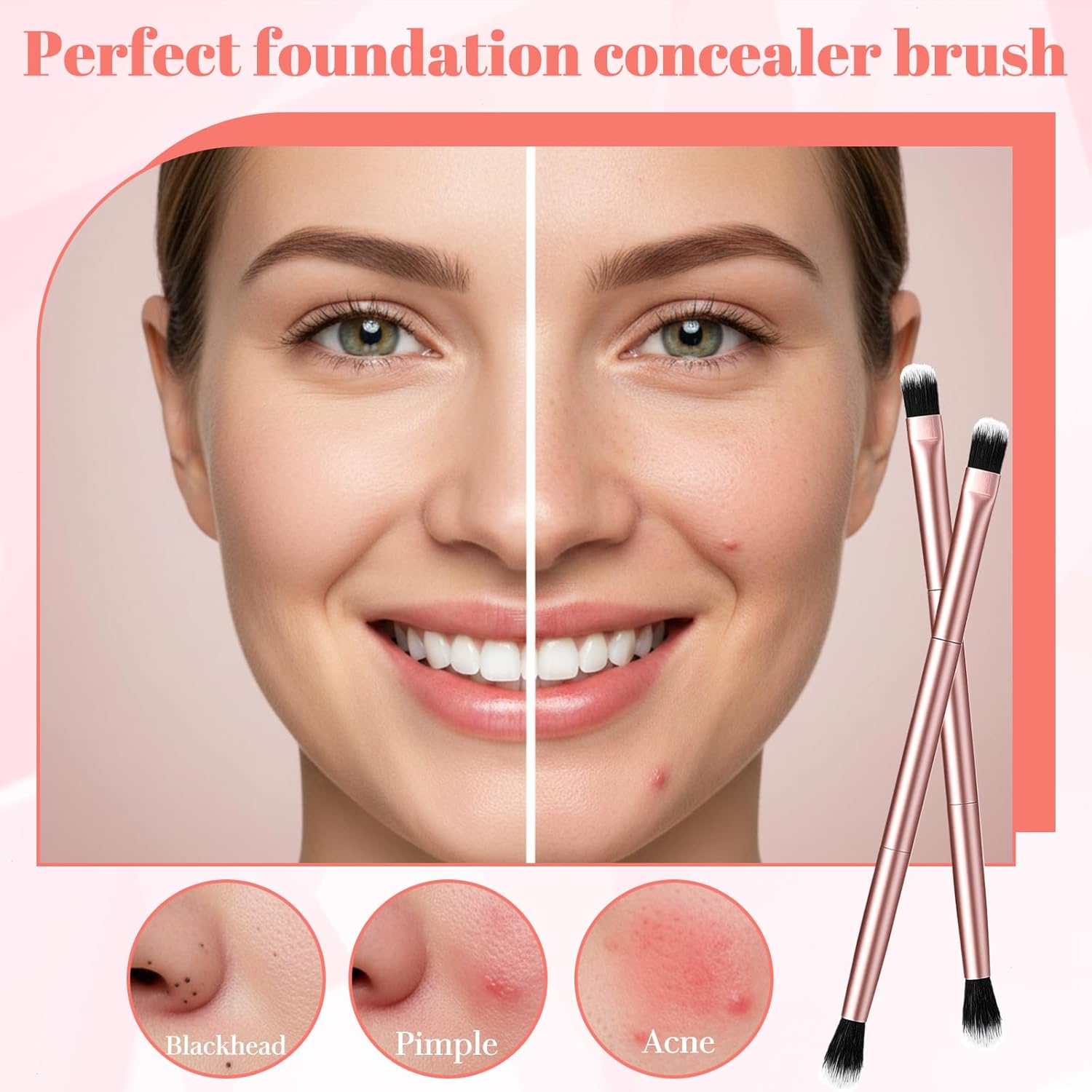 50Pcs Eyeshadow Smudge Brush 2 in 1 Eyeshadow Double Ended Concealer Brush Under Eye Small Soft Firm Pointed Foundation Makeup Applicator for Blending Eye Shadow Liner(Rose Gold)