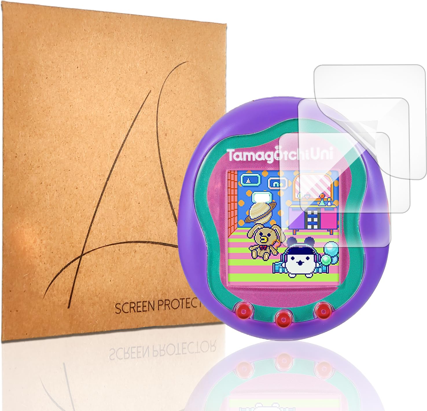 3 Pack Screen Protector Compatible with Tamagotchi Uni, Full Coverage PET Clear Film, Includes Screen Protector Installation Kit Accessories (NOT for Other Models)