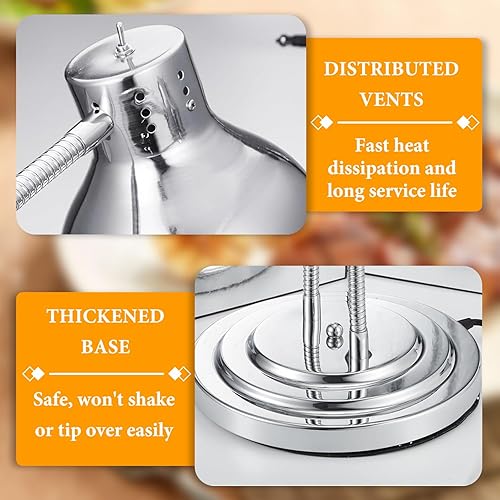 Miniatura 5 de Lámpara de calor para alimentos, lámpara de calentamiento de alimentos comercial, luz ajustable de calentamiento de alimentos de 2 cabezales,