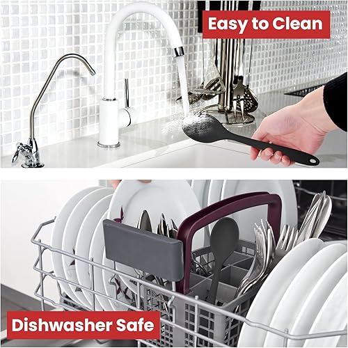 Miniatura 6 de Cuchara mezcladora de silicona Cuchara de cocina antiadherente para cocinar resistente al calor (rosa)