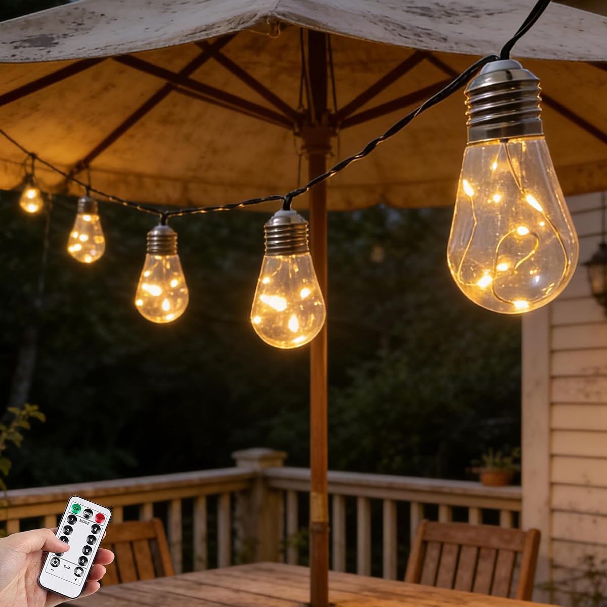 Battery Operated Outdoor String Lights 16.8Ft 20 Edison Bulbs 100 LED Patio Light with 8 Modes & Timer, Vintage Battery Powered Lights for Indoor Outdoor Bedroom Balcony Christmas Camping Home Decor