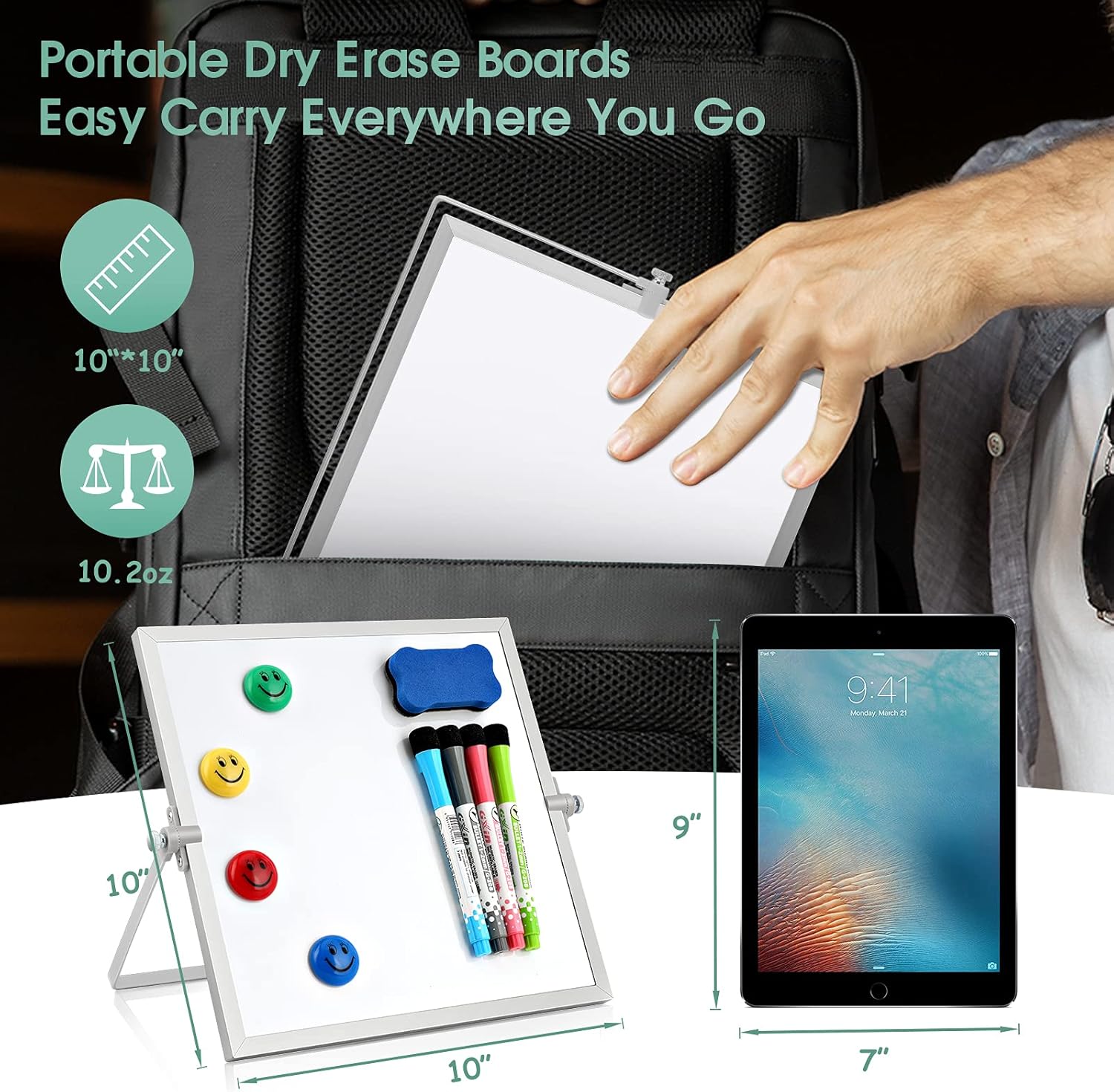 Dry Erase White Board, Small Magnetic Desktop Whiteboard 10"X10" with Stand, 4 Markers, 4 Magnets, 1 Eraser, Portable Double-Sided White Board Easel for Kids/Drawing/Memo/to Do List/Wall/Desk/School : Office Products