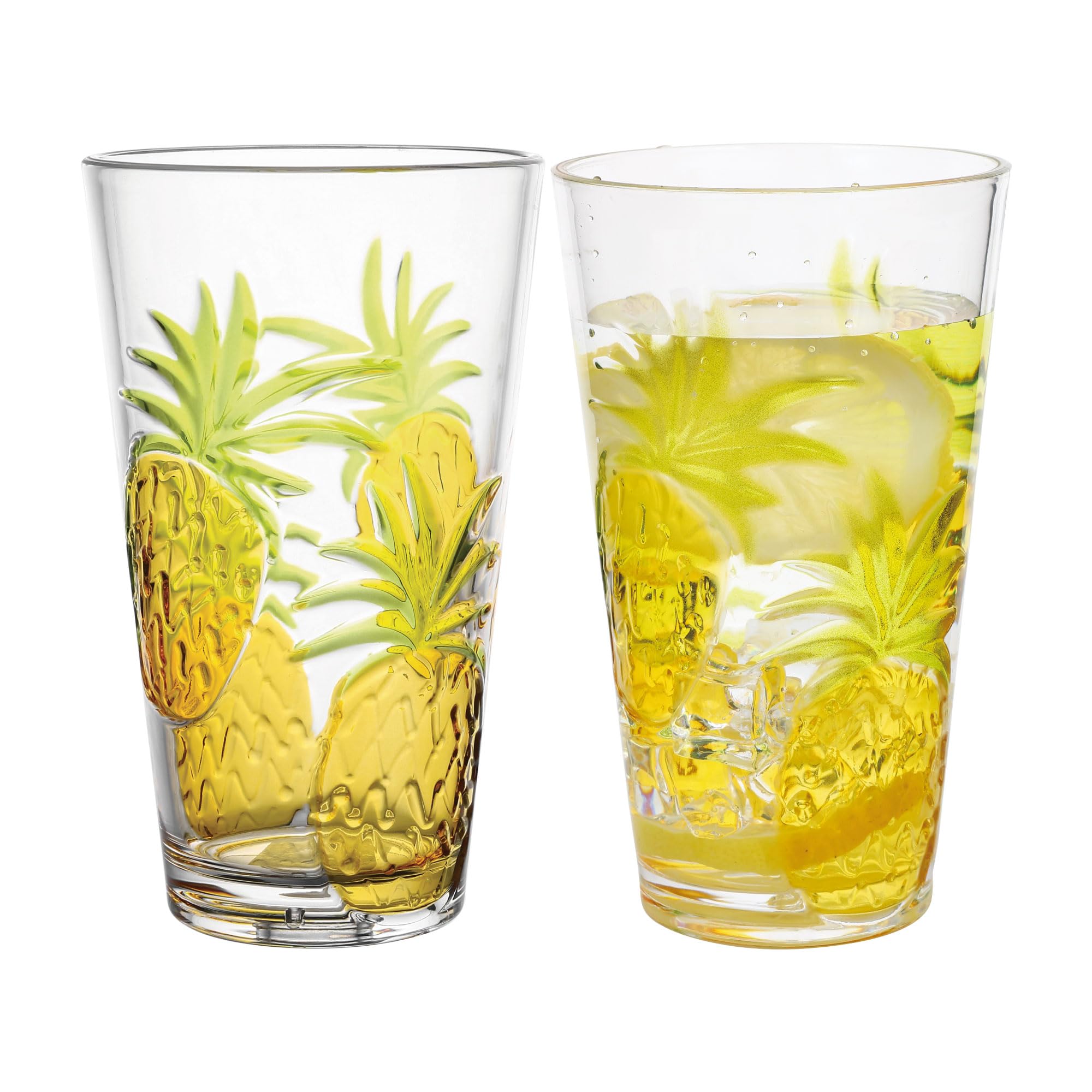 UP Pineapple Highball Tumblers, Stackable BPA-Free Acrylic Cups with Embossed Pineapple Design, Reusable Drinkware for Water, Cold Drinks or Cocktails