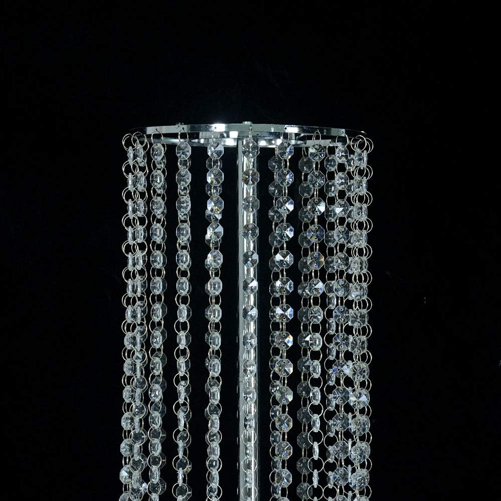 2 Pack 24 Inches Tall Wedding Flower Chandeliers Silver Vases Metal Flower Stand with Acrylic Bead Pendants for Wedding Table Centerpiece Backdrop Decoration Event Party Home Decor